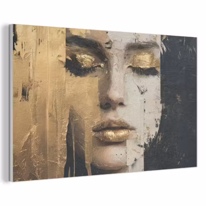 Akoestisch schilderij - Abstract - Goud - Gezicht - Lippen