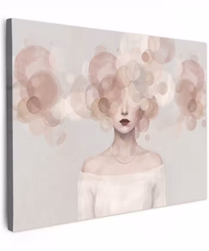 Canvas schilderij - Vrouw met Cirkels voor Gezicht Oudroze