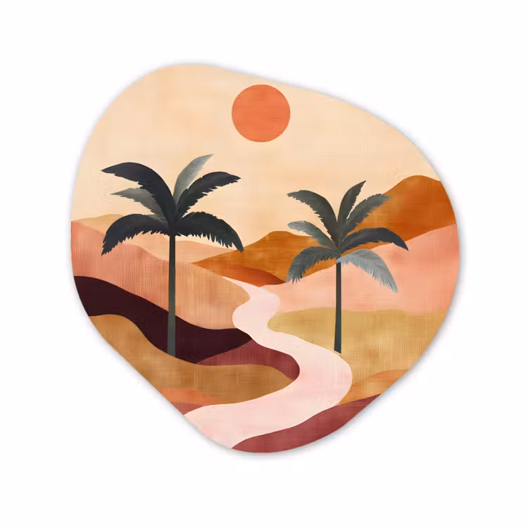 Organisch schilderij - Glas - Palmbomen Woestijn Landschap Boho