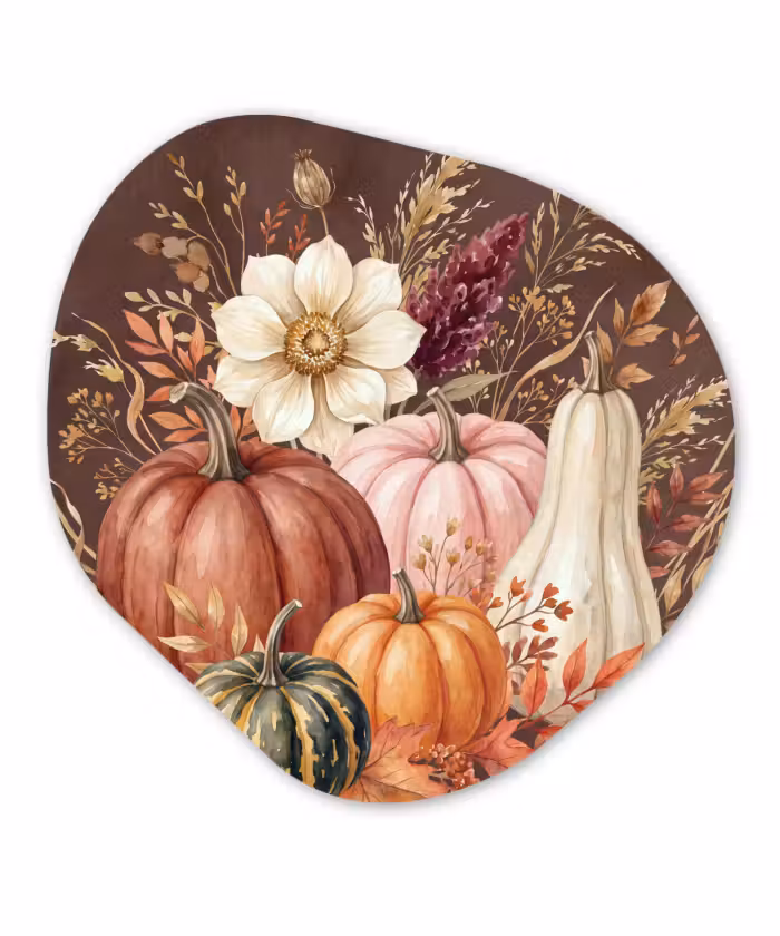 Organisch schilderij - Glas - Pompoenen - Herfst - Aquarel