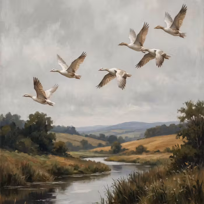 Behang - Eenden - Rivier - Landschap - Vlucht - Nostalgisch