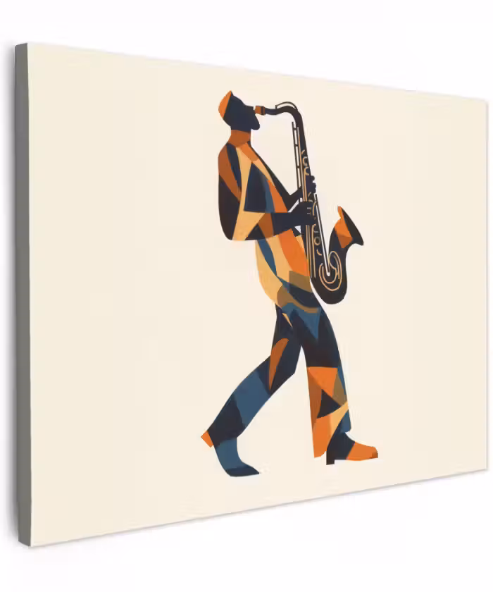 Canvas schilderij - Saxofoon - Abstract - Persoon - Blauw