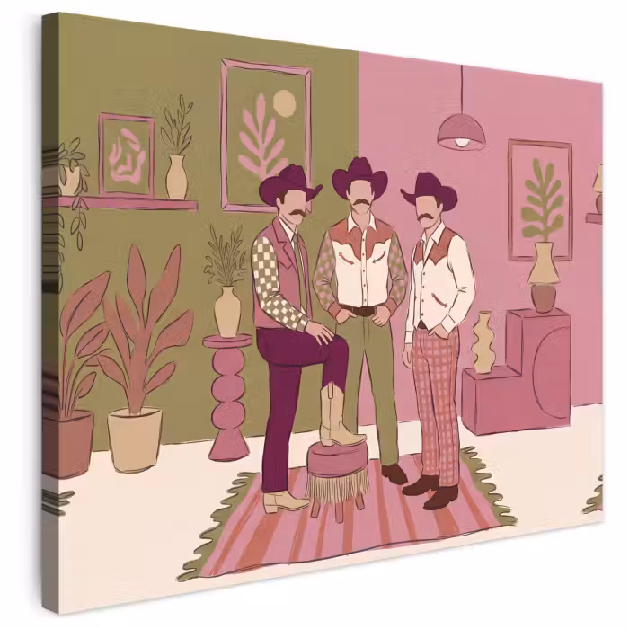 Canvas schilderij - Mensen - Mannen - Hoeden - Retro - Interieur