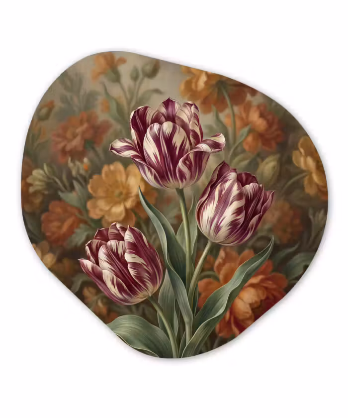 Organisch schilderij - Glas - Tulpen - Paars-wit - Kunst