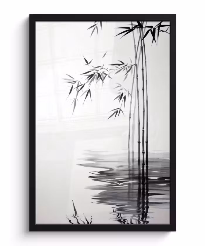 Poster met lijst - Bamboestammen - Water - Minimalistisch - Wit