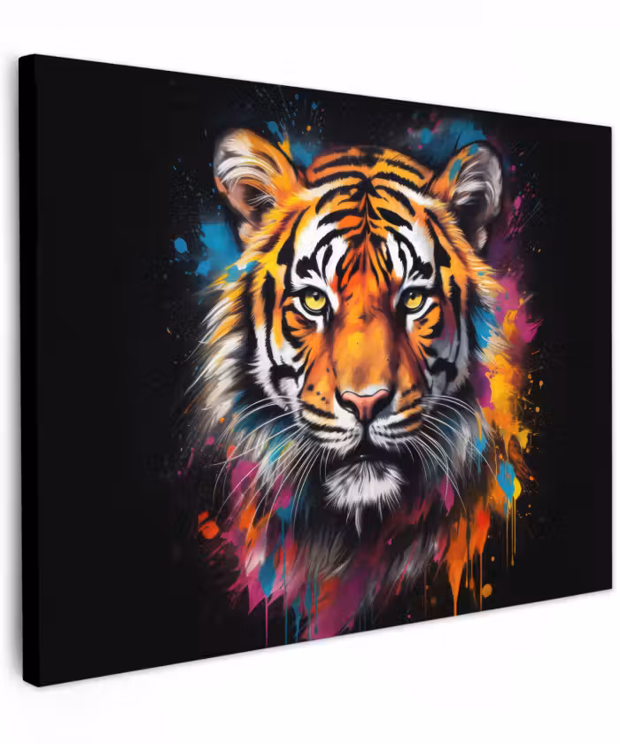 Canvas schilderij - Tijger - Graffiti - Dieren - Zwart