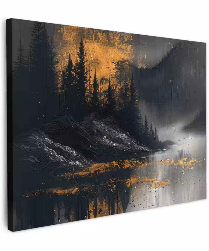 Canvas schilderij - Modern - Bos - Goud - Zwart - Natuur