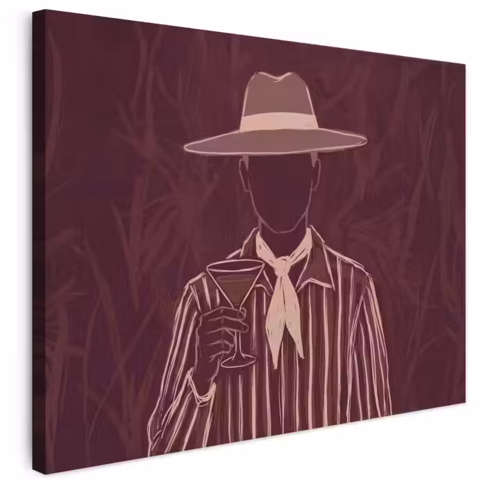 Canvas schilderij - Mens - Hoed - Cocktail - Abstract - Bruin