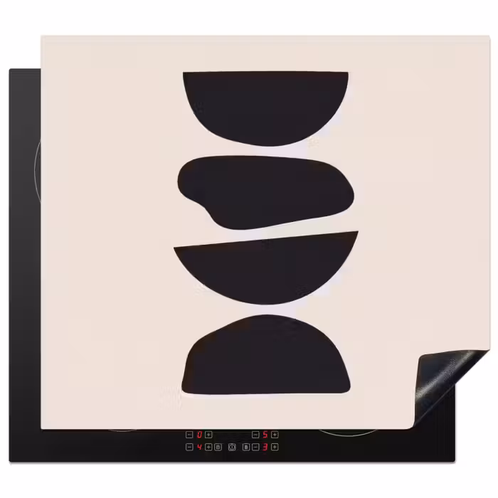 Inductie beschermer - Abstracte Gestapelde Vormen Zwart Beige