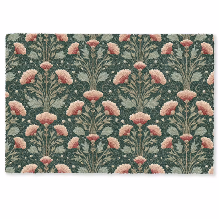 Deurmat - Bloemen Patroon Donkergroen Vintage