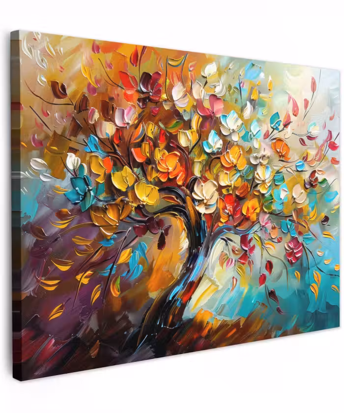 Canvas schilderij - Boom - Abstract - Kleurrijk - Bloemen