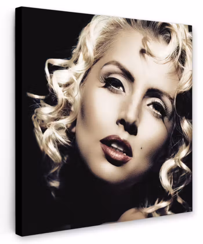 Canvas schilderij - Vrouw - Vintage - Lippenstift - Blond - Krullen