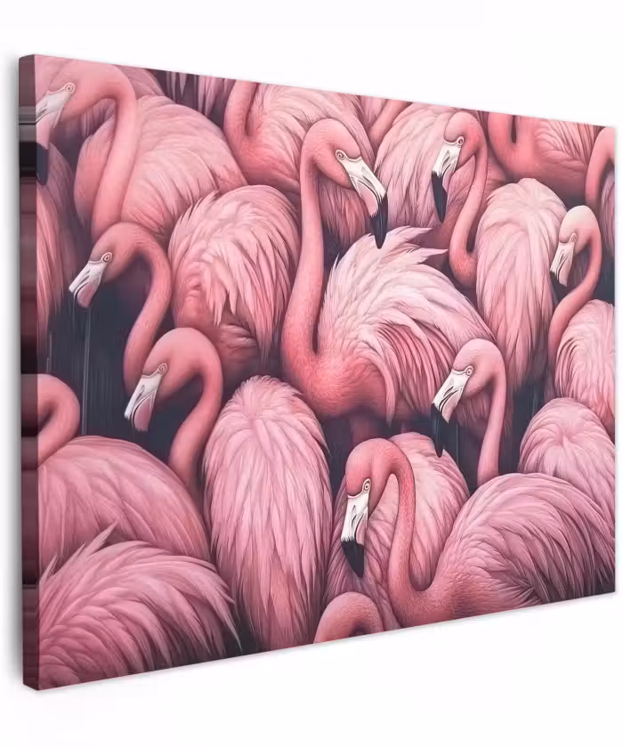Canvas schilderij - Roze Flamingo's