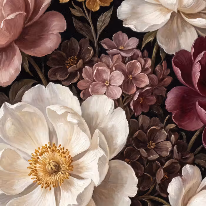Behang - Bloemen - Boeket - Klassiek - Donker - Rood