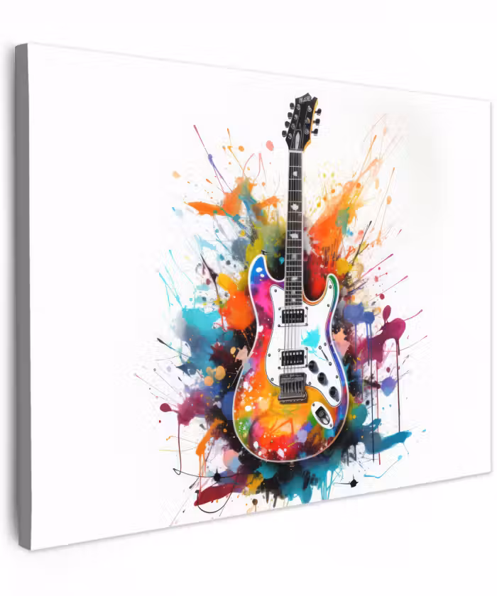Canvas schilderij - Gitaar - Graffiti - Muziek - Wit