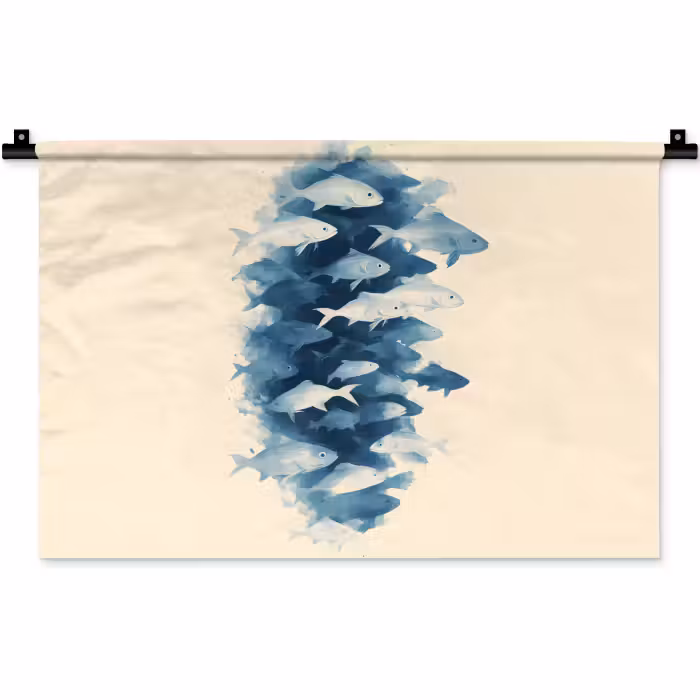 Wandkleed - Vissen - Minimalistisch - Blauw