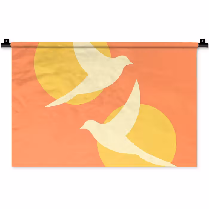 Wandkleed - Vogels - Cirkels - Geel