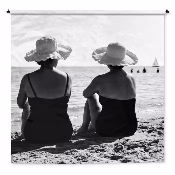 Wandkleed - Frauen - Sonnenhut - Strand - Schwarz - Weiß