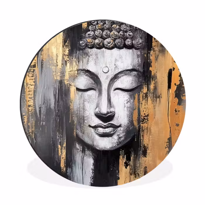 Wandcirkel Aluminium – Boedhha - Penseelstreken - Goud - Abstract