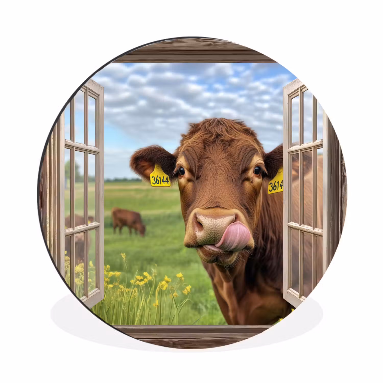 Wandcirkel - aluminium - Doorkijk - Koe - Weiland - Landschap - Dieren