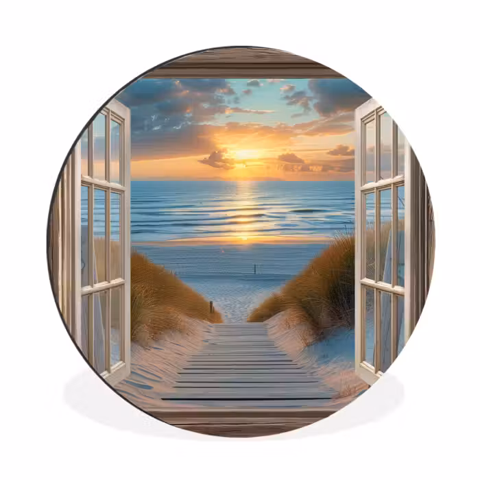 Wandcirkel - aluminium - Doorkijk - Strand - Pad - Zonsondergang