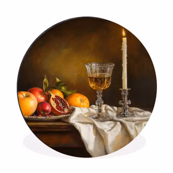 Wandcirkel - aluminium - Fruit -  Stilleven - Wijn - Kaars