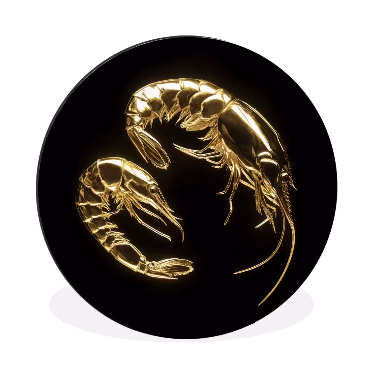 Wandcirkel - aluminium - Garnalen - Zwart - Goud - Dieren