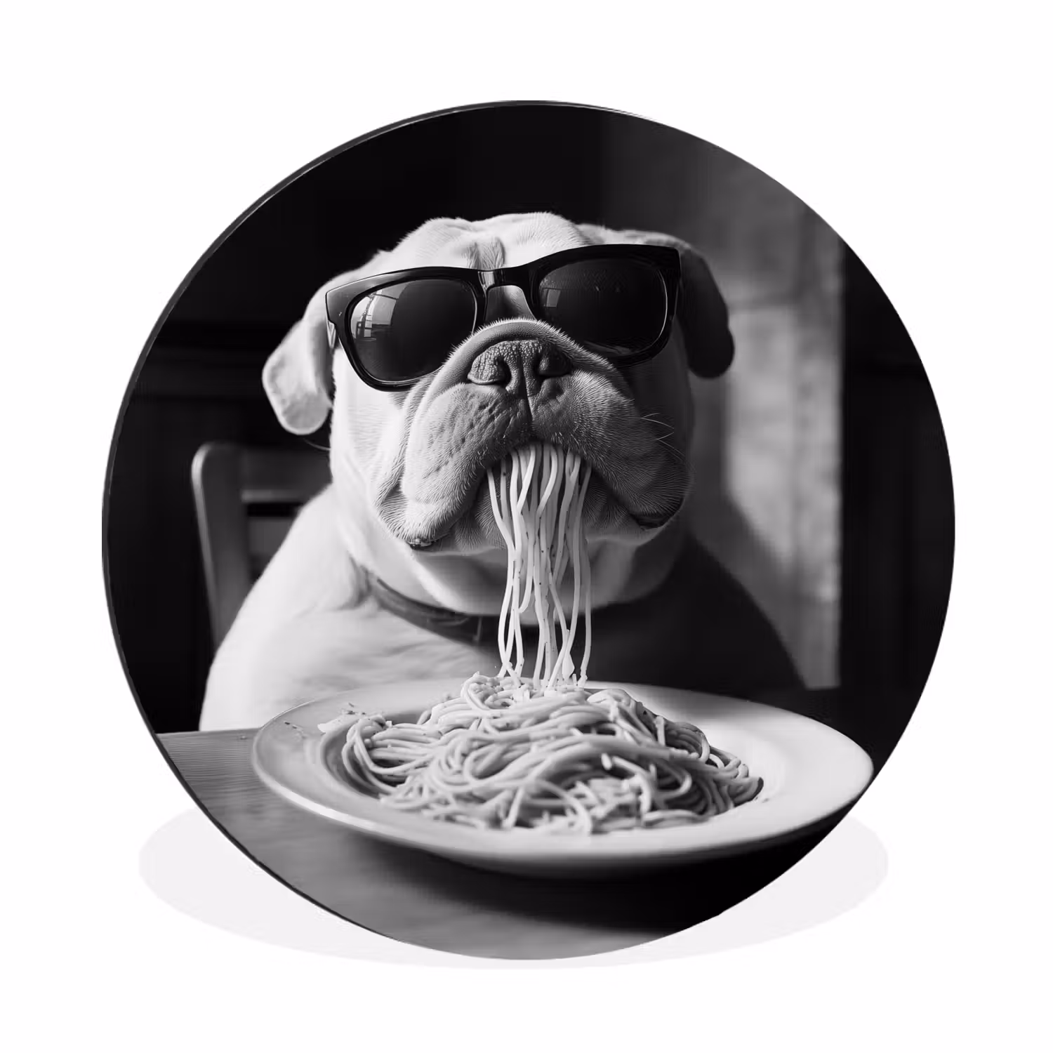 Wandcirkel Aluminium – Hond - Bulldog - Pasta - Bril - Stoer - Dieren
