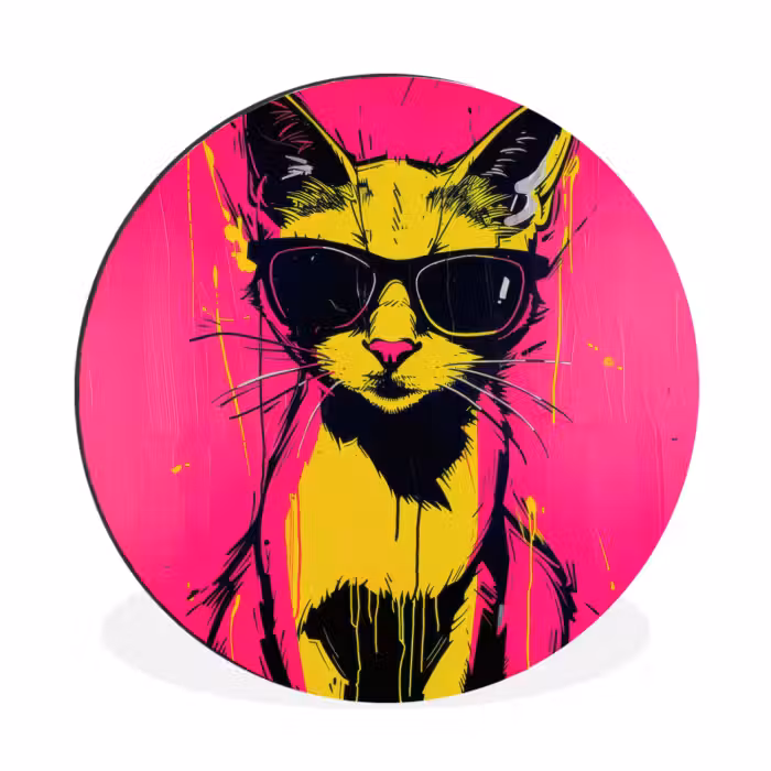 Wandcirkel - aluminium - Kat - Art - Zonnebril - Roze