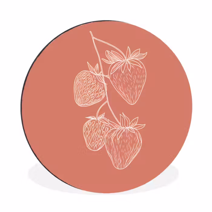 Wandcirkel - aluminium - Minimalistisch - Illustratie - Aardbei - Tak