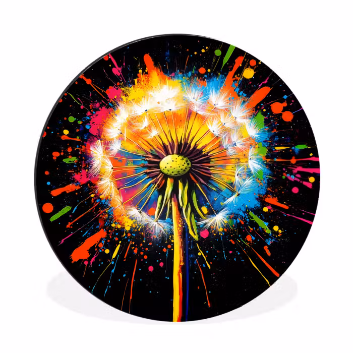 Wandcirkel - aluminium - Paardenbloem - Graffiti - Kleurrijk - Bloemen - Natuur
