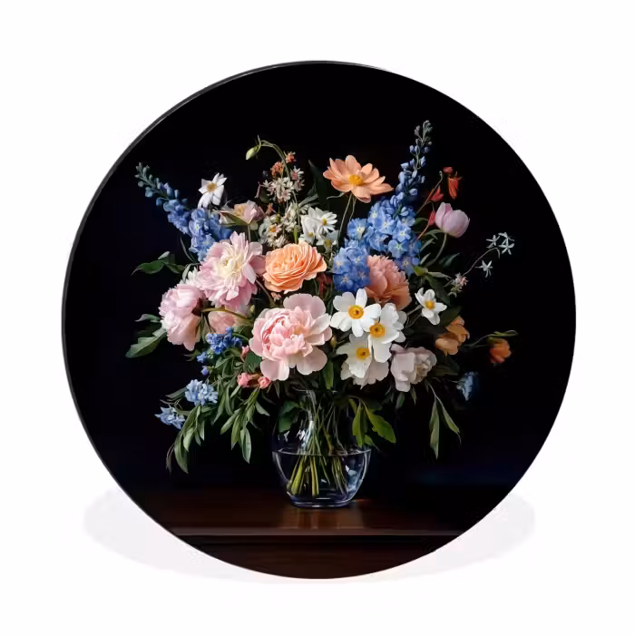 Wandcirkel - aluminium - Pastel - Bloemen - Glazen - Vaas
