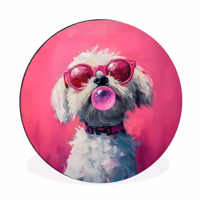 Wandcirkel - aluminium - Pink - Hond - Bubbel