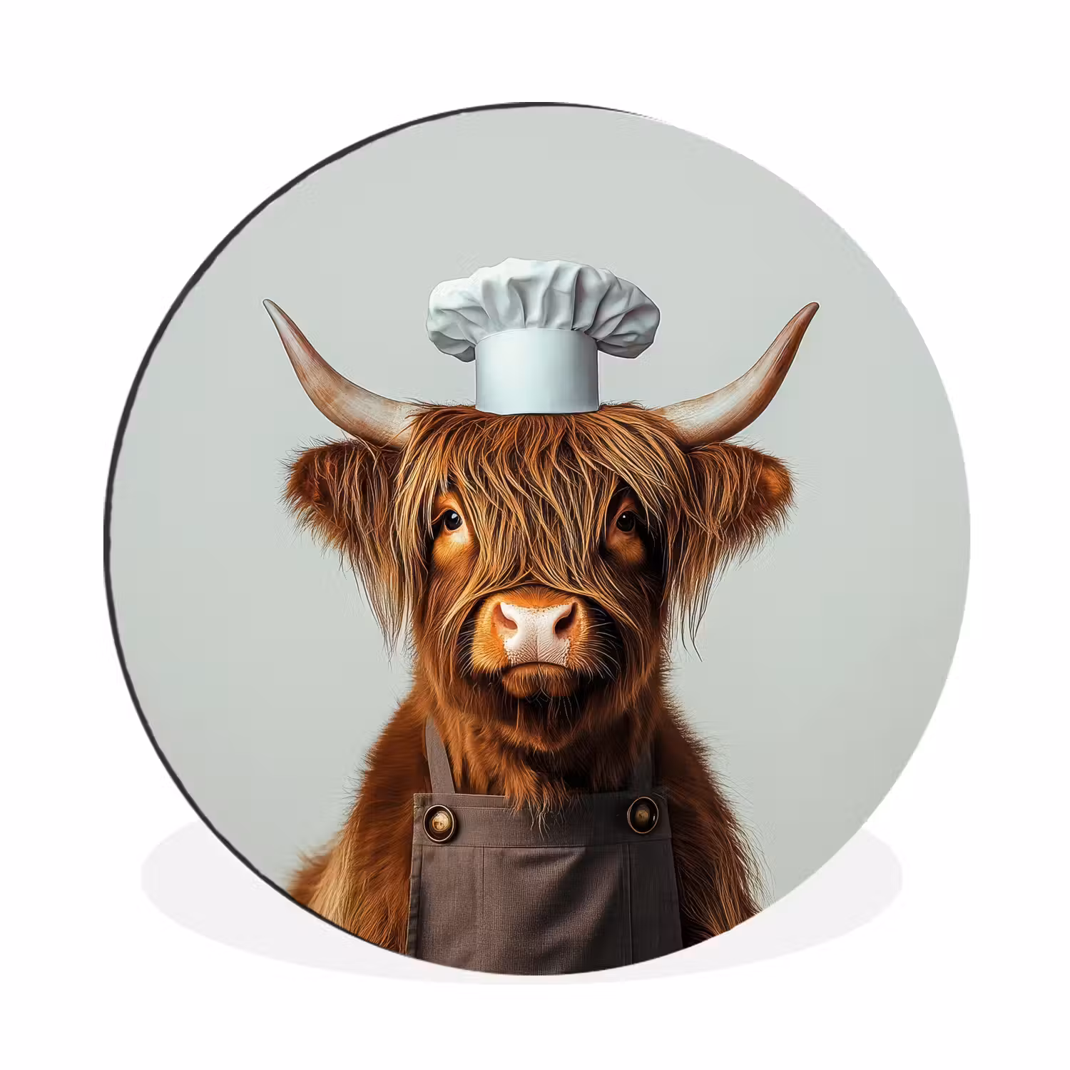 Wandcirkel - aluminium - Schotse Hooglander - Bruin - Hoorns - Kokskleding