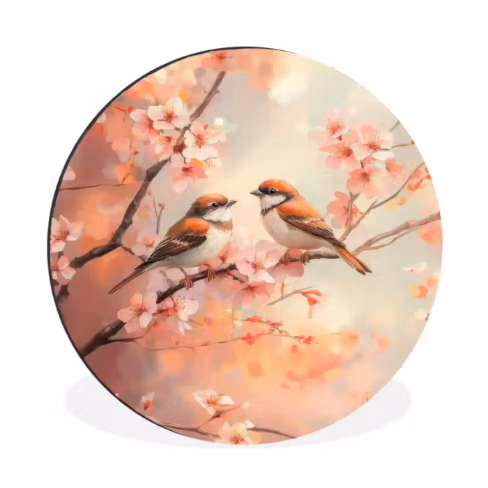 Wandcirkel - aluminium - Vogels - Romantic - Bloesemtak