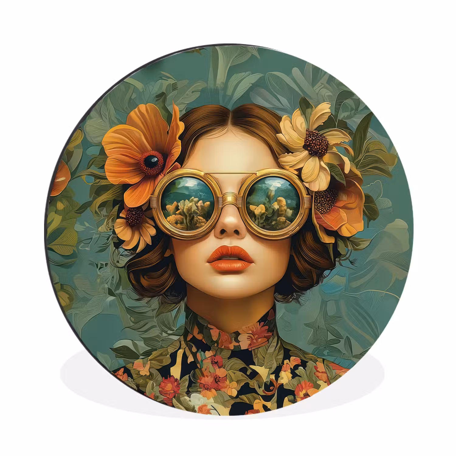 Wandcirkel - aluminium - Vrouw - Bloemen - Vlinders - Natuur - Vintage