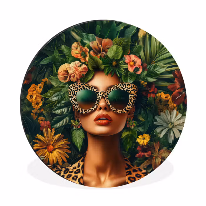 Wandcirkel - aluminium - Vrouw - Panterprint - Jungle - Natuur - Luxe