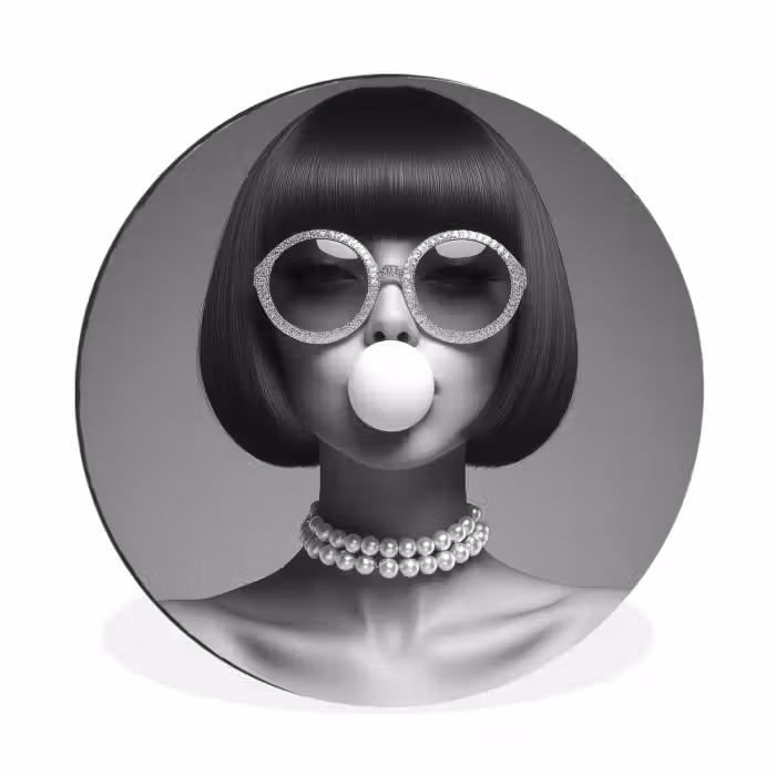 Wandcirkel - aluminium - Vrouw - Zwart Wit - Ketting - Zonnebril