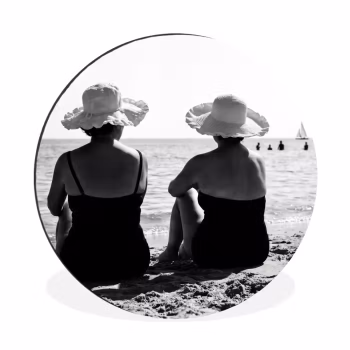 Wandcirkel - Aluminium - Vrouwen - Zonnehoed - Strand - Zwart - Wit