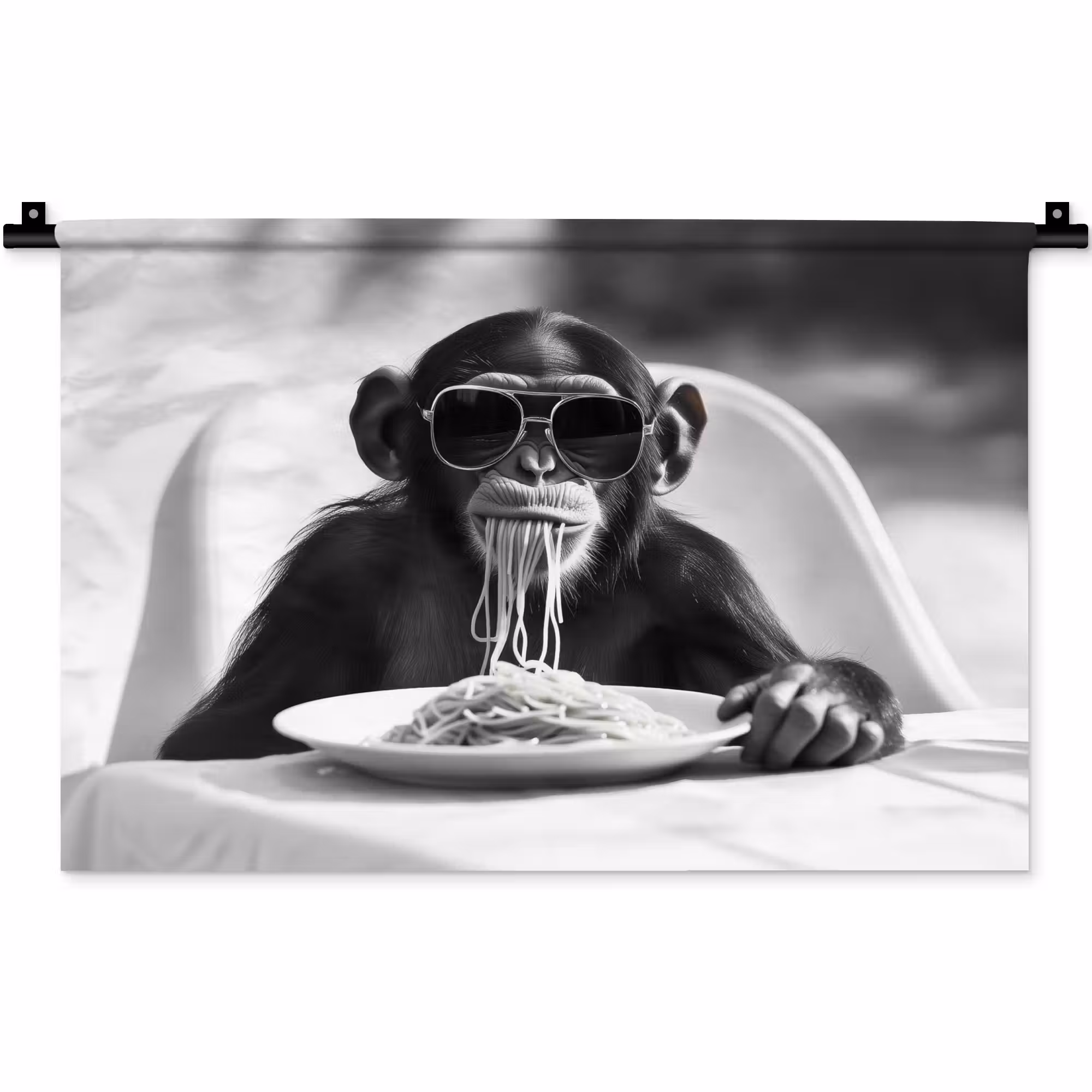 Wandkleed - Aap - Spaghetti - Zonnebril - Zwart wit - Cool - Dier