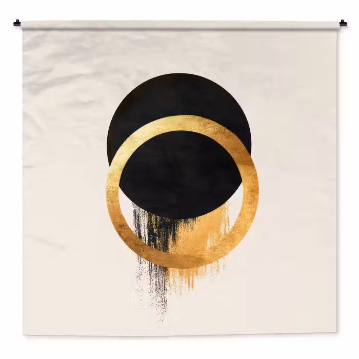 Wandkleed - Abstract ontwerp - Zwarte cirkel - Verfvlekken