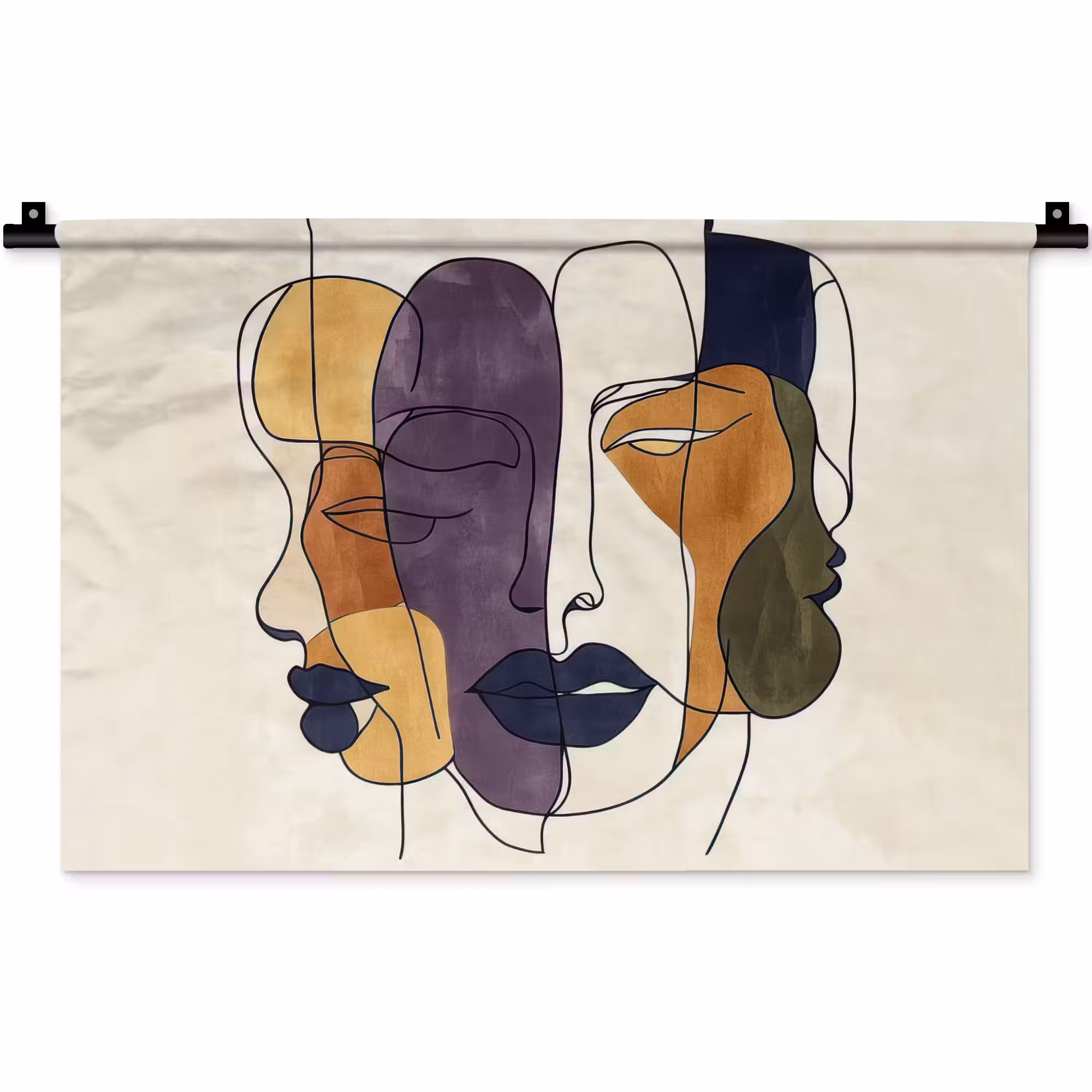 Wandkleed - Abstract - Overlappende gezichten - Paars - Donkergroen
