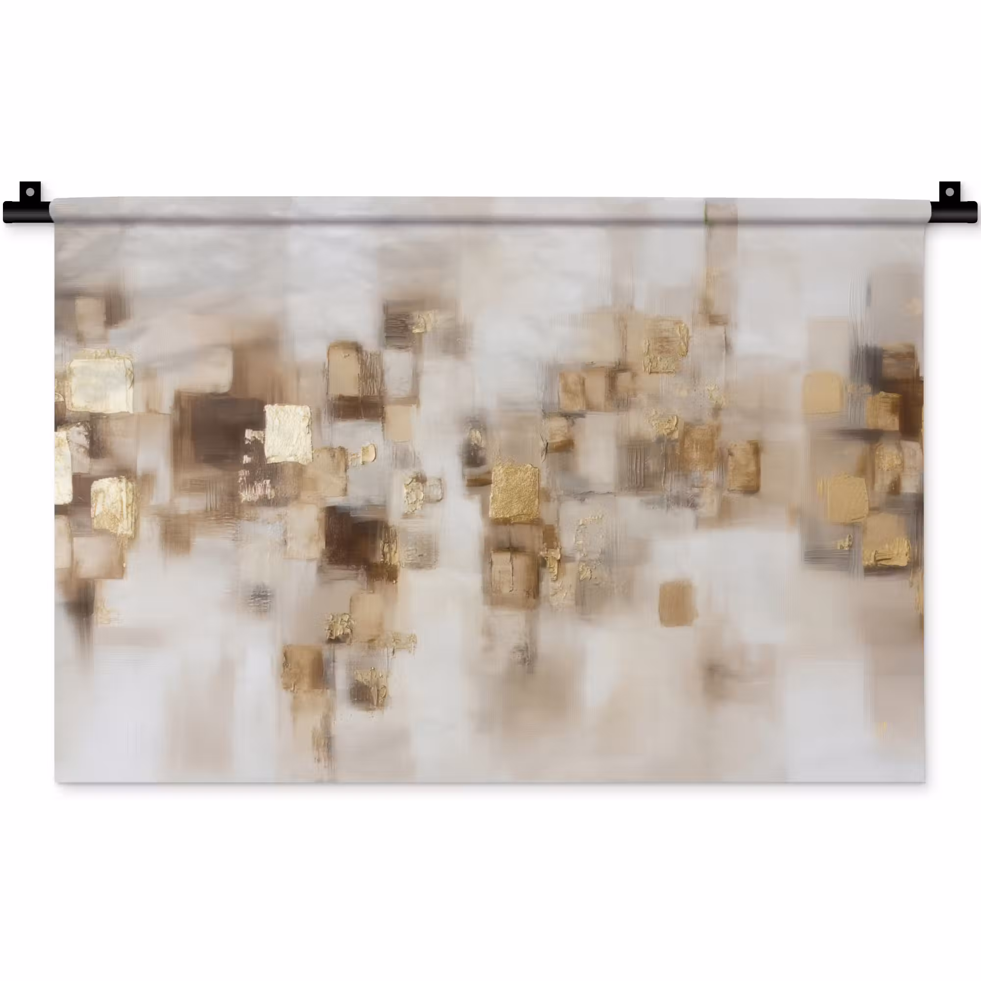 Wandkleed - Abstracte vierkanten - Aardetonen - Mistig