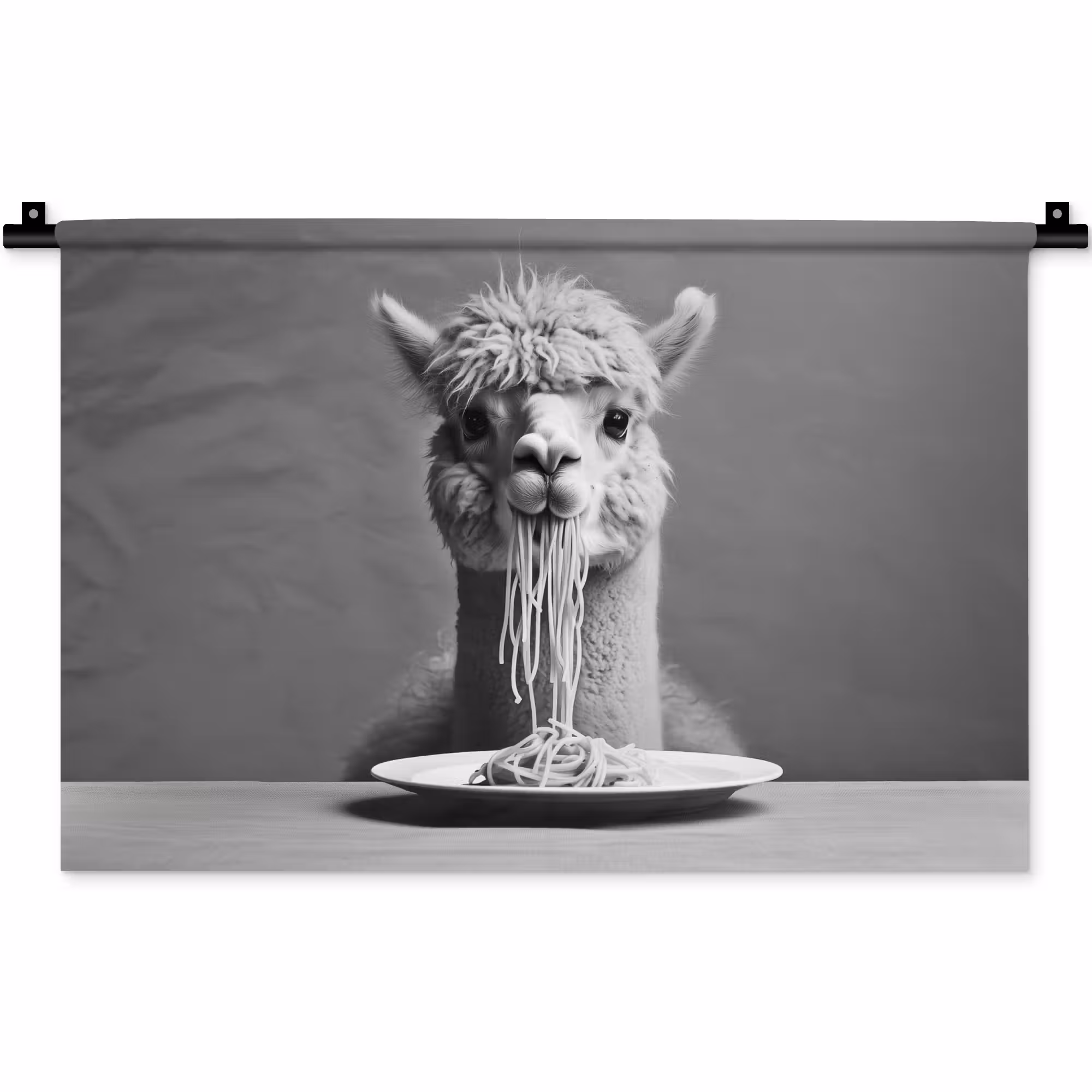 Wandkleed - Alpaca - Pasta - Zwart - Wit - Grappig - Dieren