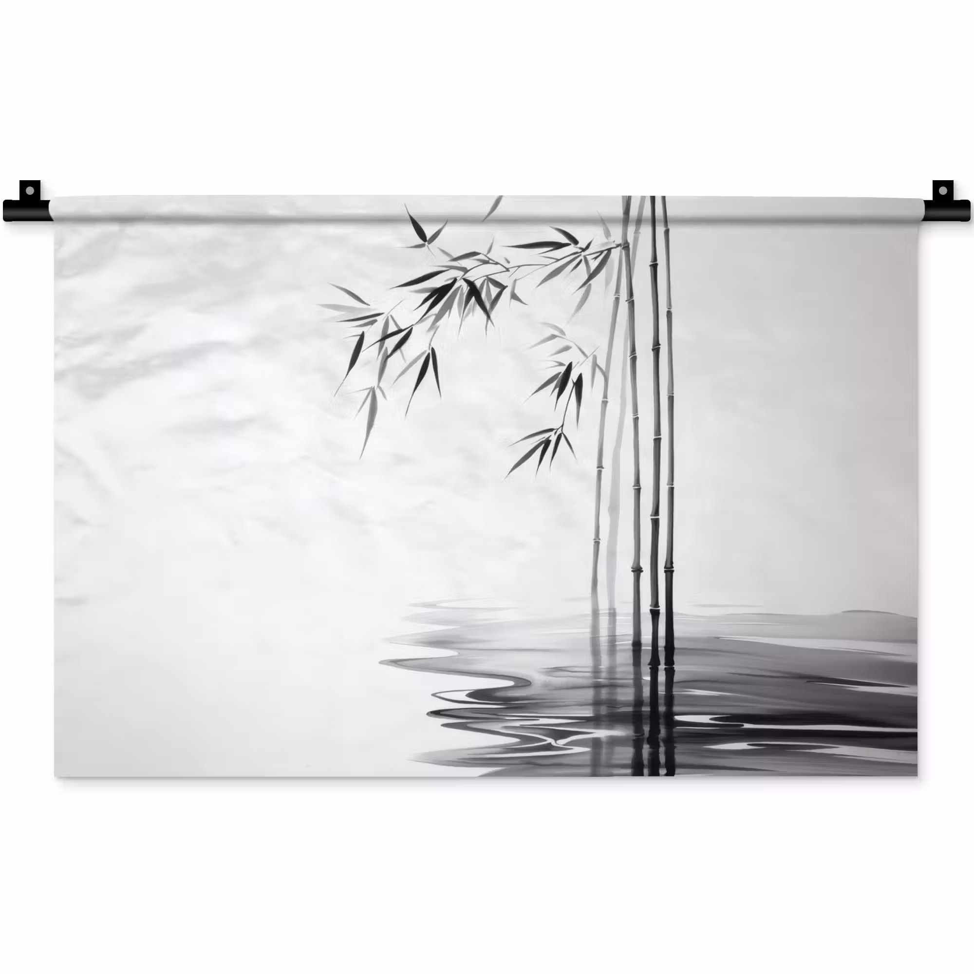 Wandkleed - Bamboestammen - Water - Minimalistisch - Wit