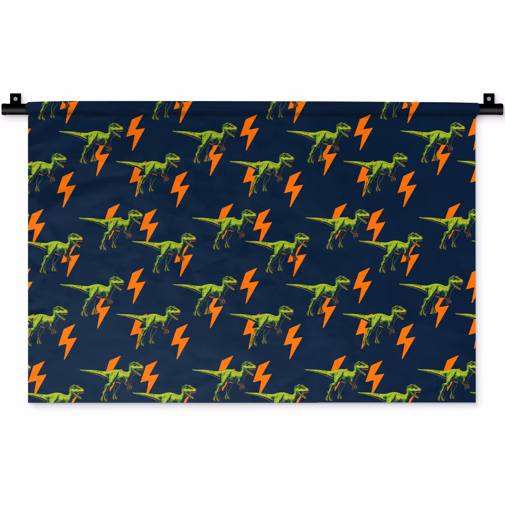 Wandkleed - Bliksemschichten - Oranje - Dinosaurussen