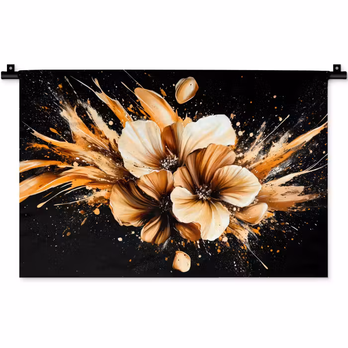 Wandkleed - Bloemen - Goud - Graffiti - Zwart - Abstract