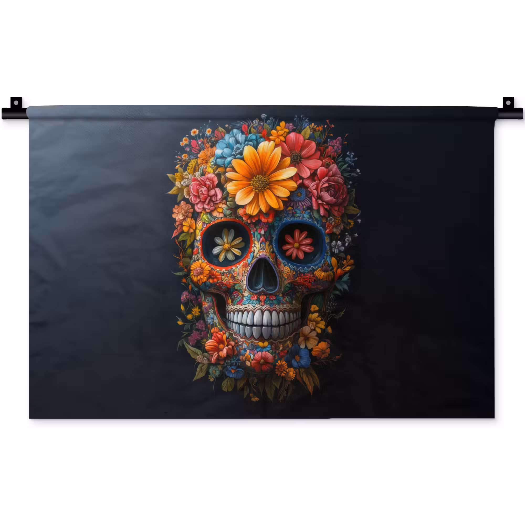Wandkleed - Bloemen - Kleurrijk - Schedel