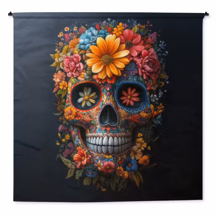 Wandkleed - Bloemen - Kleurrijk - Schedel