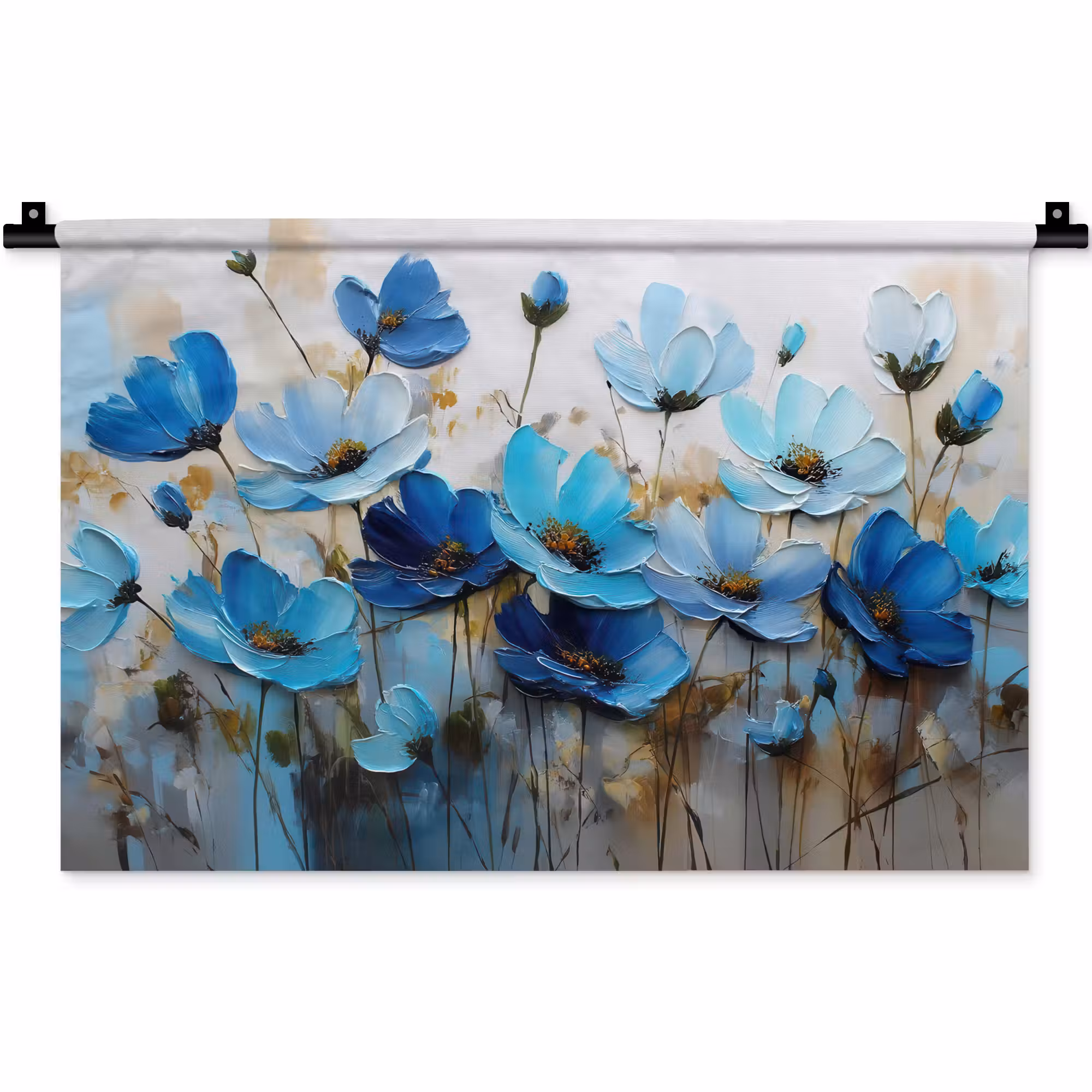 Wandkleed - Bloemen - Schilderij - Blauw